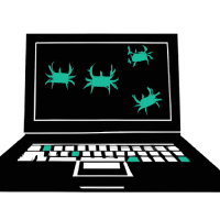 laptop with bugs on screen representing buggy software