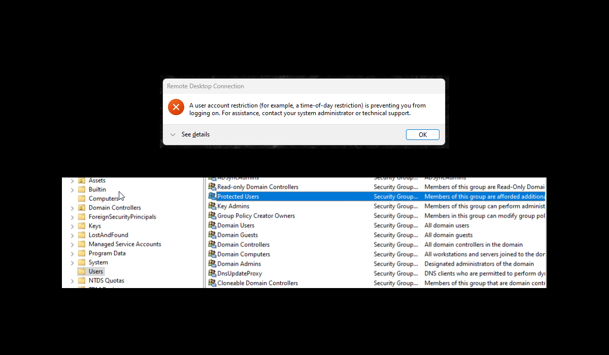 A user account restriction (for example, a time-of-day restriction) is preventing you from logging on. For assistance, contact your system administrator or technical support.