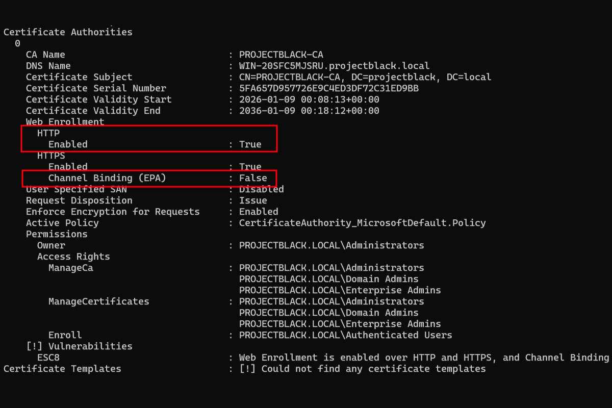 Fixing ESC8 - Web Enrollment is enabled over HTTP and HTTPS, and Channel Binding is disabled